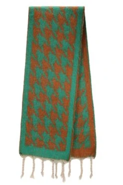 JAYLEY Cashmere Blend Houndstooth Check Scarf In Green