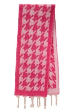 JAYLEY Cashmere Blend Houndstooth Check Scarf In Pink