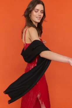 JAYLEY Cashmere Blend Wrap In Black With Fringed Hem And Logo -Deals Plain Midis Store jayley cashmere blend wrap in black with fringed hem and logo p11626 81123 image