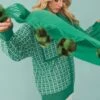 JAYLEY Cashmere Blend Wrap With Green Checkered Poms