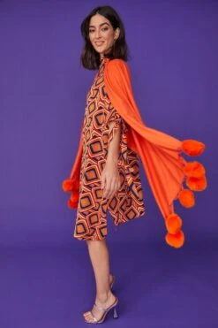 JAYLEY Cashmere Blend Wrap With Love Heart Poms In Orange -Deals Plain Midis Store jayley cashmere blend wrap with love heart poms in orange p11562 80681 image