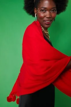 JAYLEY Cashmere Blend Wrap With Love Heart Poms In Red -Deals Plain Midis Store jayley cashmere blend wrap with love heart poms in red p11799 82379 image