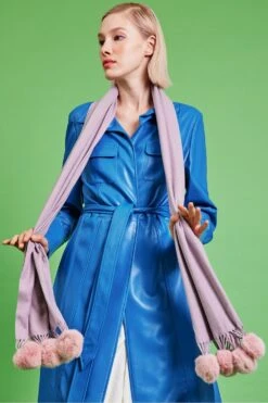 JAYLEY Cashmere Blend Wrap With Mocha Checkered Poms -Deals Plain Midis Store jayley cashmere blend wrap with mocha checkered poms p12131 83782 image