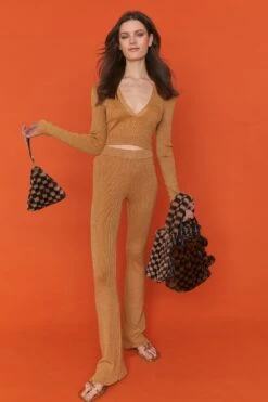 JAYLEY Checkered Mocha And Black Faux Fur Pyramid Bag -Deals Plain Midis Store jayley checkered mocha and black faux fur pyramid bag p10931 81316 image