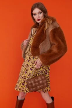 JAYLEY Chocolate Eco Leather Cross Woven Clutch Bag With Gold Chain