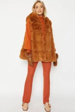 Deals Plain Midis Store -Deals Plain Midis Store jayley chocolate faux fur long hooded gilet p4026 59010 image