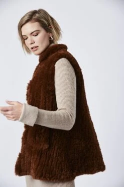 JAYLEY Chocolate Hand Knitted Faux Fur Gilet -Deals Plain Midis Store jayley chocolate hand knitted faux fur gilet p3971 58752 image