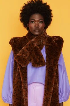 JAYLEY Chocolate Leopard Print Faux Fur Scarf