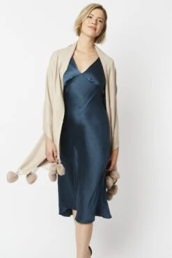 JAYLEY Cream Cashmere Blend Wrap With Heart Poms -Deals Plain Midis Store jayley cream cashmere blend wrap with heart poms p5320 64928 image