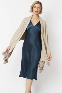 JAYLEY Cream Cashmere Blend Wrap With Heart Poms -Deals Plain Midis Store jayley cream cashmere blend wrap with heart poms p5320 64929 image