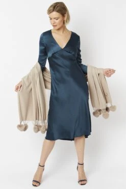 JAYLEY Cream Cashmere Blend Wrap With Heart Poms -Deals Plain Midis Store jayley cream cashmere blend wrap with heart poms p5320 64930 image