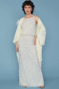 JAYLEY Cream Cashmere Wrap With Feathers -Deals Plain Midis Store jayley cream cashmere wrap with feathers p10793 75404 image