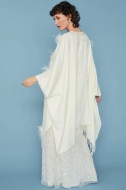 JAYLEY Cream Cashmere Wrap With Feathers -Deals Plain Midis Store jayley cream cashmere wrap with feathers p10793 75405 image