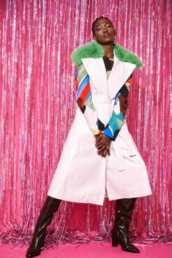 JAYLEY Cream Eco Leather Gilet With Removable Fur Collar