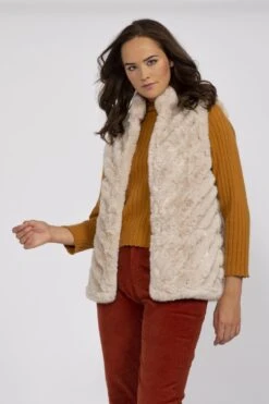 JAYLEY Cream Faux Fur Faux Suede Diagonal Stripe Gilet