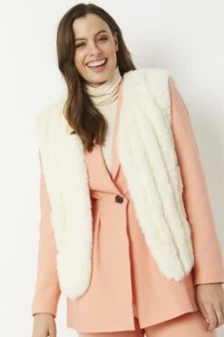 JAYLEY Cream Faux Fur Faux Suede Vertical Stripe Gilet