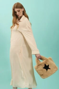 JAYLEY Cream Silk Blend Maxi Shirt Dress -Deals Plain Midis Store jayley cream silk blend maxi shirt dress p13080 88583 image