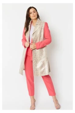 JAYLEY Cream Snake Print Faux Suede Waistcoat -Deals Plain Midis Store jayley cream snake print faux suede waistcoat p6528 71564 image