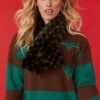 JAYLEY Dark Green Checkered Print Multi-way Faux Fur Scarf