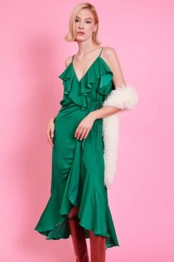 JAYLEY Emerald Silk Blend Maxi Ruffle Wrap Dress -Deals Plain Midis Store jayley emerald silk blend maxi ruffle wrap dress p14420 95476 image