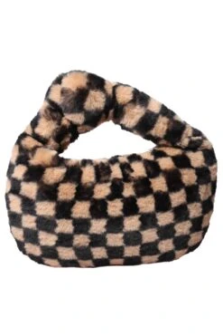 JAYLEY Faux Fur Checkered Light Brown Bag