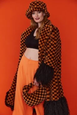 JAYLEY Faux Fur Checkered Orange Bag