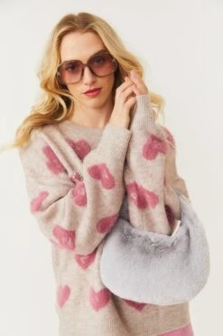 JAYLEY Faux Fur Jodie Bag In Light Grey