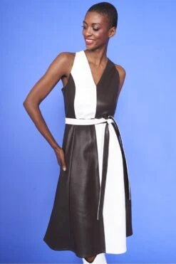 JAYLEY Faux Leather Contrast Colour Blocking Midi Dress -Deals Plain Midis Store jayley faux leather contrast colour blocking midi dress p13455 91055 image