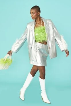 JAYLEY Faux Leather Mini Skirt In Silver -Deals Plain Midis Store jayley faux leather mini skirt in silver p12790 86651 image