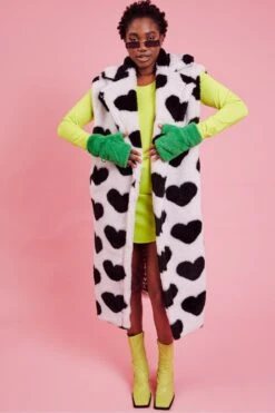 JAYLEY Faux Shearling Long Love Heart Gilet -Deals Plain Midis Store jayley faux shearling long love heart gilet p14607 96565 image