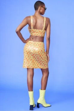 JAYLEY Faux Suede Orange And Green Love Heart Crop Top -Deals Plain Midis Store jayley faux suede orange and green love heart crop top p12808 86768 image