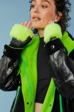 JAYLEY Fluorescent Green Faux Fur Fingerless Gloves -Deals Plain Midis Store jayley fluorescent green faux fur fingerless gloves p10777 75280 image