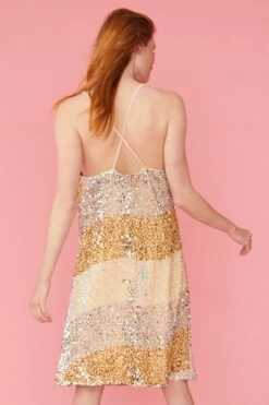 JAYLEY Gold, Champagne And White Sequin Velvet Dress -Deals Plain Midis Store jayley gold champagne and white sequin velvet dress p12907 87459 image