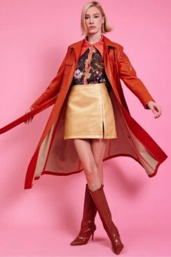 JAYLEY Gold Faux Leather Mini Skirt