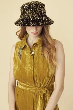 JAYLEY Gold Sequin Bucket Hat -Deals Plain Midis Store jayley gold sequin bucket hat p13711 92950 image