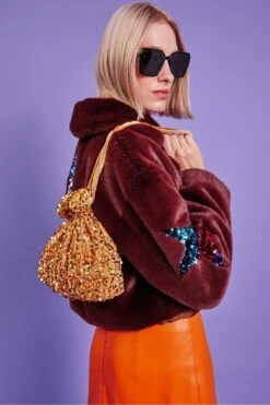 JAYLEY Gold Sequin Drawstring Bag