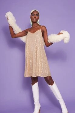 Deals Plain Midis Store -Deals Plain Midis Store jayley gold sequin lightweight swing dress p12058 92122 image