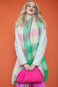 JAYLEY Green And Pink Multi Check Cashmere Blend Scarf -Deals Plain Midis Store jayley green and pink multi check cashmere blend scarf p11567 80712 image