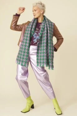 JAYLEY Green Cashmere Blend Check Scarf -Deals Plain Midis Store jayley green cashmere blend check scarf p12783 86605 image