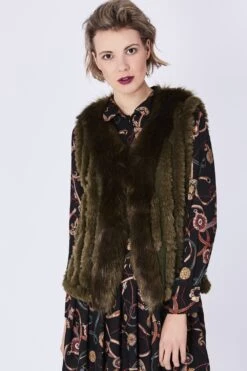 JAYLEY Green Cashmere Blend Faux Fur Gilet