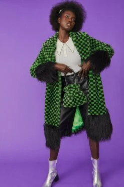 JAYLEY Green Checkered Faux Fur Bag Faux Fur Bag