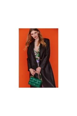 JAYLEY Green Eco Leather Cross Woven Clutch Bag With Gold Chain