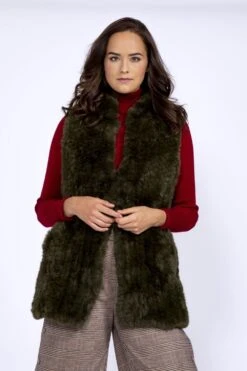 JAYLEY Green Hand Knitted Faux Fur Gilet