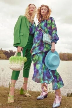 JAYLEY Green Handmade Pearl Tote Bag With Feather Trim