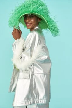 JAYLEY Green Ostrich Feather Flapper Oversized Hat
