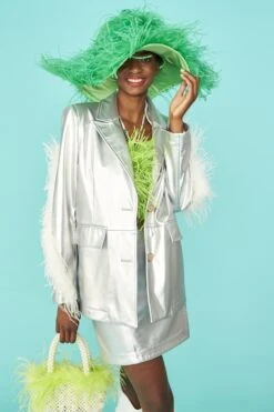 JAYLEY Green Ostrich Feather Flapper Oversized Hat -Deals Plain Midis Store jayley green ostrich feather flapper oversized hat p12690 85982 image
