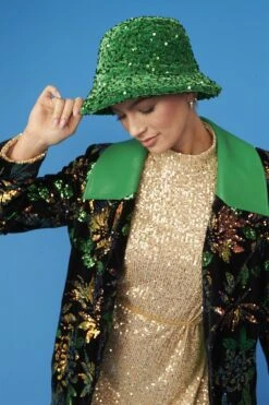 JAYLEY Green Sequin Bucket Hat