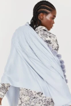 JAYLEY Grey Cashmere Blend Faux Fur Pom Pom Wrap -Deals Plain Midis Store jayley grey cashmere blend faux fur pom pom wrap p10163 77777 image