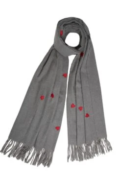 JAYLEY Grey Cashmere Blend Wrap With Love Heart Embroidery
