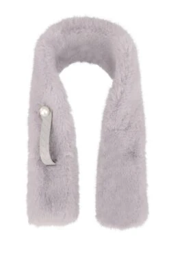 JAYLEY Grey Faux Fur Scarf With Pearl Detail